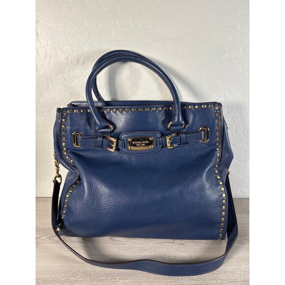 MICHAEL KORS Hamilton Collection Large Blue Handbag Gold Studded detail Chain - Picture 1 of 9
